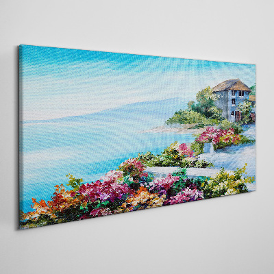Tableau sur toile Paysage de bord de mer avec des fleurs