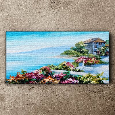 Tableau sur toile Paysage de bord de mer avec des fleurs