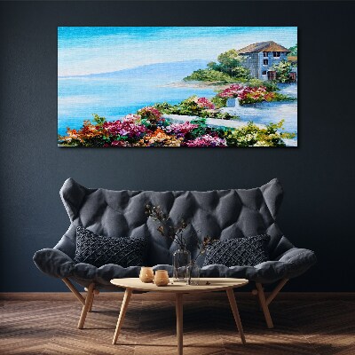 Tableau sur toile Paysage de bord de mer avec des fleurs