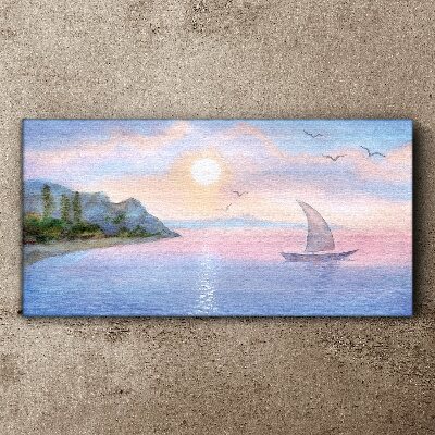 Tableau toile imprimée Un paysage paisible de coucher de soleil sur la mer