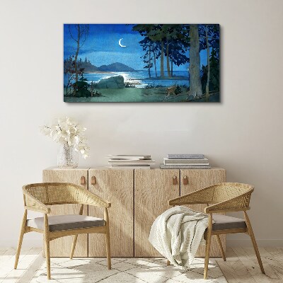 Tableau imprimé sur toile Paysage nocturne au-dessus de l'eau