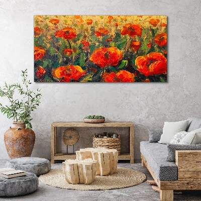 Tableau imprimé sur toile Une prairie fleurie aux tons orange