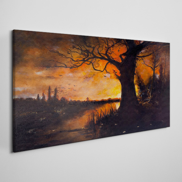 Tableau toile imprimée L'heure dorée au bord du lac