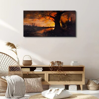 Tableau toile imprimée L'heure dorée au bord du lac