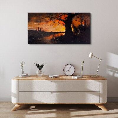 Tableau toile imprimée L'heure dorée au bord du lac