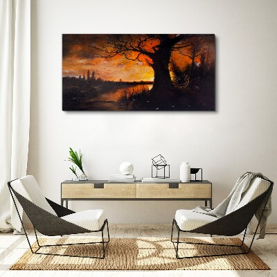 Tableau toile imprimée L'heure dorée au bord du lac