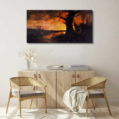 Tableau toile imprimée L'heure dorée au bord du lac