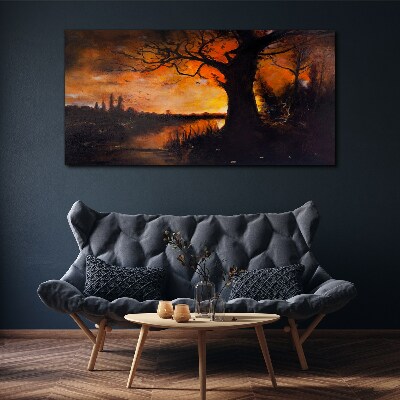 Tableau toile imprimée L'heure dorée au bord du lac