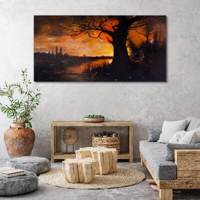 Tableau toile imprimée L'heure dorée au bord du lac
