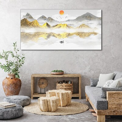 Tableau imprimé sur toile Montagnes dorées dans la lumière du matin