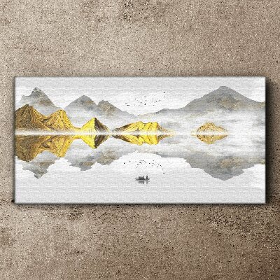 Tableau sur toile Montagnes dorées dans un reflet mystique