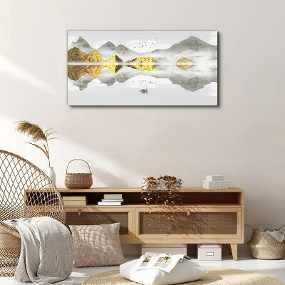 Tableau sur toile Montagnes dorées dans un reflet mystique