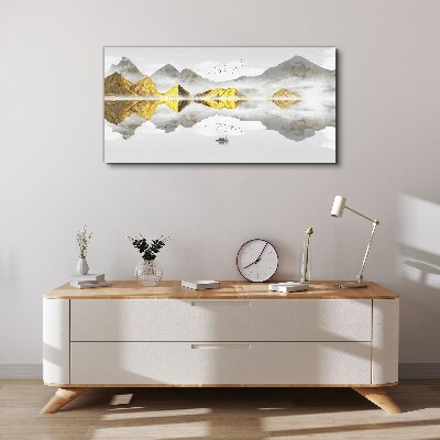 Tableau sur toile Montagnes dorées dans un reflet mystique