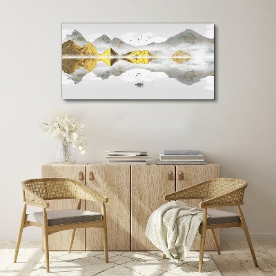 Tableau sur toile Montagnes dorées dans un reflet mystique