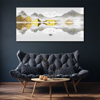 Tableau sur toile Montagnes dorées dans un reflet mystique