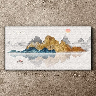 Tableau toile imprimée Paysage de montagne paisible avec un bateau