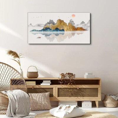Tableau toile imprimée Paysage de montagne paisible avec un bateau