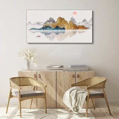 Tableau toile imprimée Paysage de montagne paisible avec un bateau