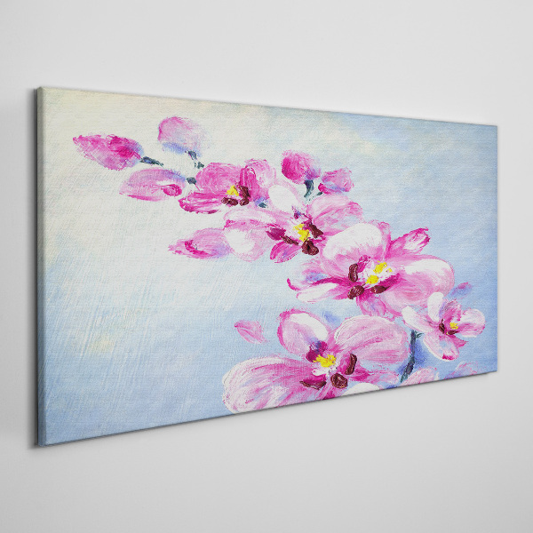 Tableau sur toile Orchidées roses sur fond bleu