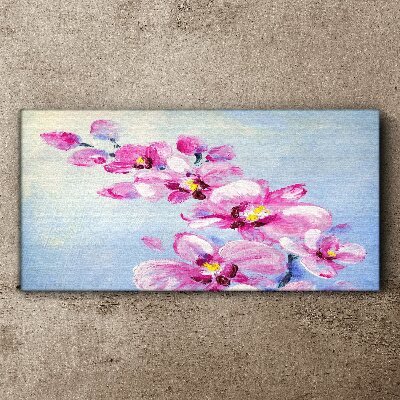 Tableau sur toile Orchidées roses sur fond bleu