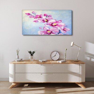 Tableau sur toile Orchidées roses sur fond bleu