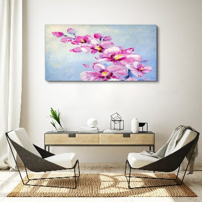 Tableau sur toile Orchidées roses sur fond bleu
