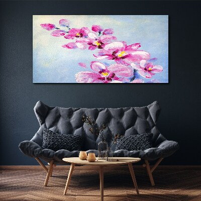 Tableau sur toile Orchidées roses sur fond bleu