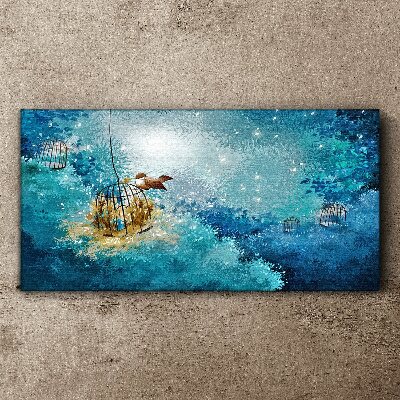 Tableau toile imprimée Un oiseau en cage contre le ciel