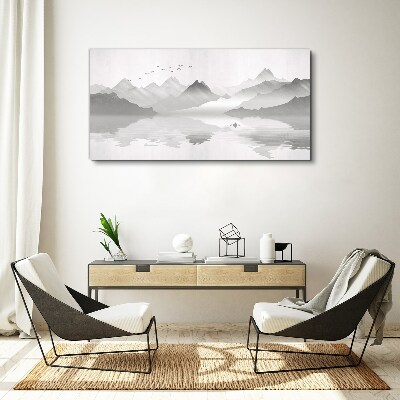 Tableau imprimé sur toile Un paysage de montagne tranquille en monochrome
