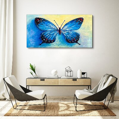 Tableau toile imprimée Papillon bleu sur fond abstrait
