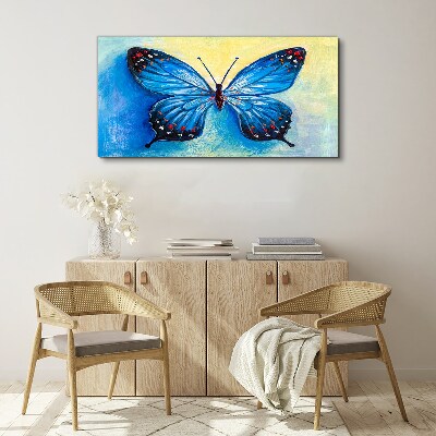Tableau toile imprimée Papillon bleu sur fond abstrait