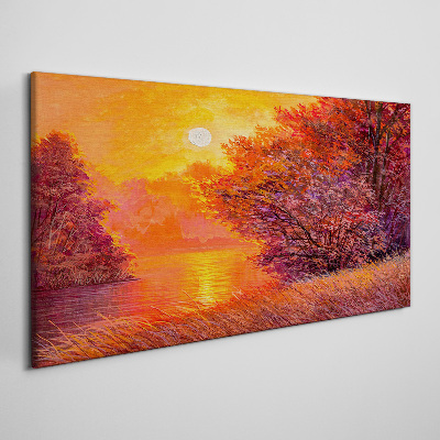 Tableau imprimé sur toile L'heure dorée au bord du lac