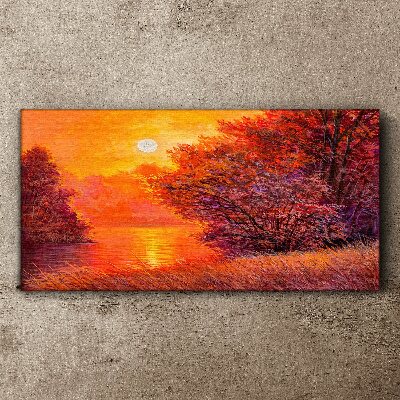 Tableau imprimé sur toile L'heure dorée au bord du lac