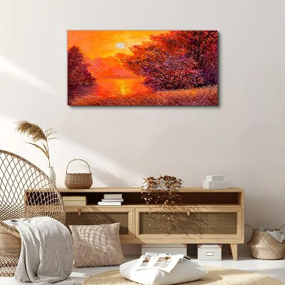 Tableau imprimé sur toile L'heure dorée au bord du lac