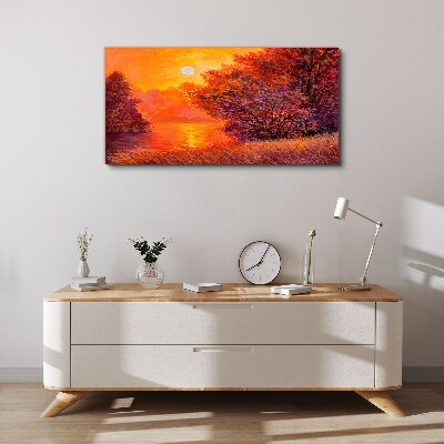 Tableau imprimé sur toile L'heure dorée au bord du lac