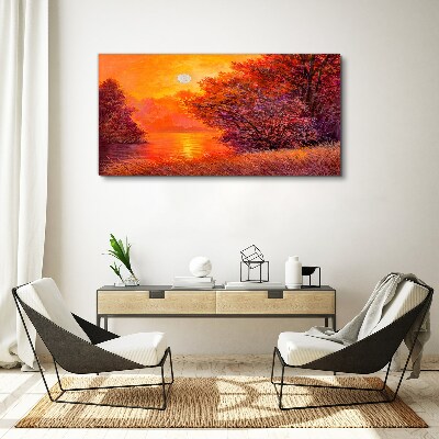 Tableau imprimé sur toile L'heure dorée au bord du lac