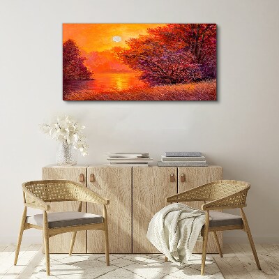 Tableau imprimé sur toile L'heure dorée au bord du lac