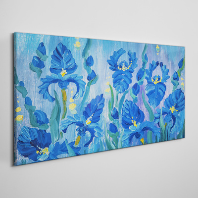 Tableau imprimé sur toile Iris bleus sur fond bleu