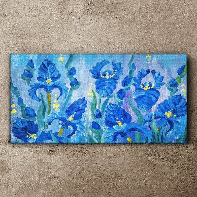 Tableau imprimé sur toile Iris bleus sur fond bleu