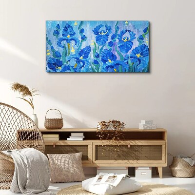 Tableau imprimé sur toile Iris bleus sur fond bleu