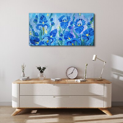 Tableau imprimé sur toile Iris bleus sur fond bleu