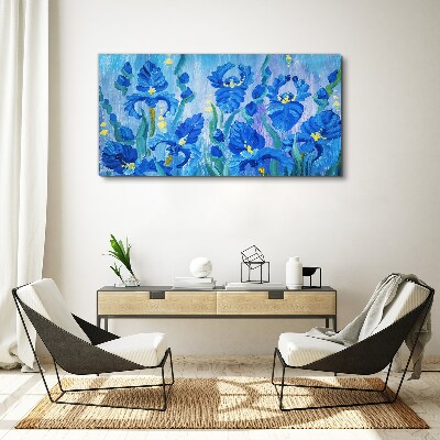 Tableau imprimé sur toile Iris bleus sur fond bleu
