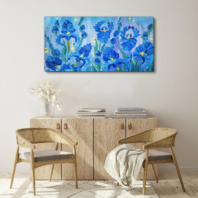 Tableau imprimé sur toile Iris bleus sur fond bleu