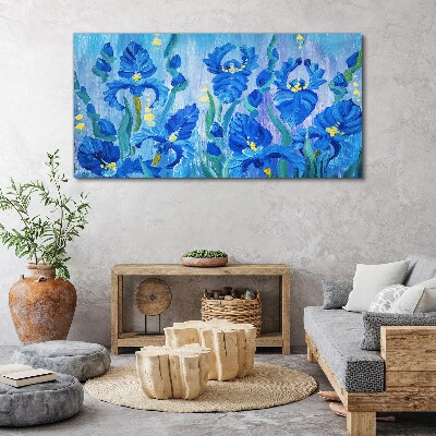 Tableau imprimé sur toile Iris bleus sur fond bleu
