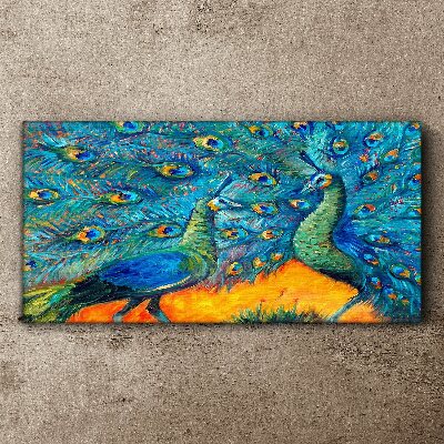 Tableau imprimé sur toile Paons dansants dans un spectacle coloré