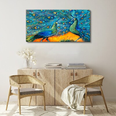 Tableau imprimé sur toile Paons dansants dans un spectacle coloré