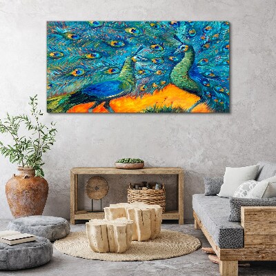 Tableau imprimé sur toile Paons dansants dans un spectacle coloré