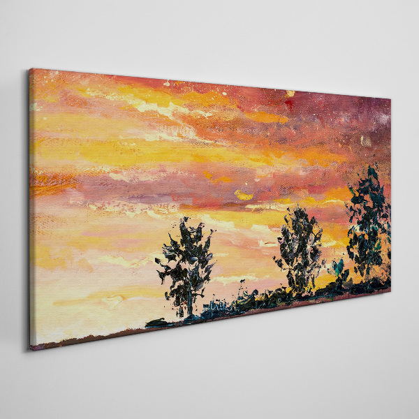 Tableau sur toile Coucher de soleil sur les arbres