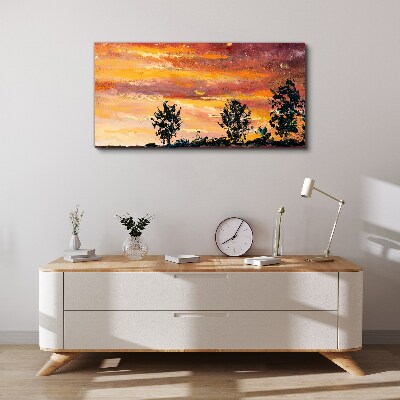 Tableau sur toile Coucher de soleil sur les arbres