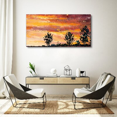 Tableau sur toile Coucher de soleil sur les arbres